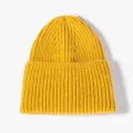 Yellow ribbed knit beanie for winter, warm winter wool hat solid color casual knitted cap - Yellow