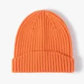 Orange Knitted Beanie Hat Warm Winter Hat Casual Ribbed Cuffed Beanie for Women - One Size / Orange Red