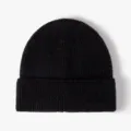 Black knitted beanie hat for winter, stylish ribbed cuff design, warm and cozy unisex daily wear. - One Size / Black