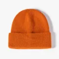 Cozy autumn winter knitted beanie in solid orange, warm casual woolen hat for daily wear. - One Size / Orange Yellow
