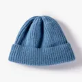 Solid blue knitted beanie, faux rabbit hair warm winter hat for women daily wear. - One Size / Gray Blue