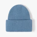 Solid blue ribbed knit beanie hat, thick warm winter wool cap, stylish casual headwear variant - One Size / Grayish Blue