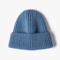 Blue winter knitted beanie hat, soft ribbed woolen cap with cuffed brim for cold weather. - One Size / Grayish Blue
