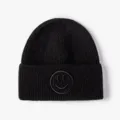 Black knitted beanie hat for men and women, casual winter warm solid color skull cap. - One Size / Black