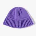 Purple knitted winter beanie hat, warm soft solid color casual cap for women and men daily wear. - One Size / Purple