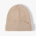 Classic ribbed knit beanie in solid khaki color, soft warm winter hat for women daily wear. - One Size / Beige