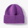 Stylish purple knitted beanie hat for winter, thick ribbed warm wool cap for unisex daily wear. - One Size / 20B122 Heather Purple