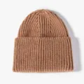 Winter warm knitted beanie hat for women and men solid color casual thick wool cap. - Khaki