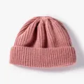 Pink ribbed knit beanie hat, winter warm solid color slouchy cap for women and girls. - One Size / Pink