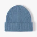 Blue knitted beanie hat for winter, classic cuffed thermal wool cap for women and men. - One Size / Grey Blue