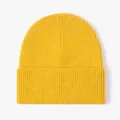 Yellow ribbed knit beanie hat for women and men, warm winter outdoor casual stylish headwear. - Turmeric