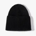 Classic black knitted beanie hat for winter, warm solid color ribbed knit cap for men and women. - Black