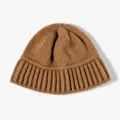 Brown knitted beanie hat, soft winter warm imitation rabbit hair casual solid color wool cap. - One Size / Khaki