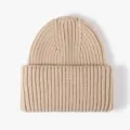 Knit Beanie Hat Khaki Winter Warm Ribbed Cuffed Cap Casual Thick Solid Color Slouchy - One Size / Meter