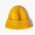 Yellow knitted beanie hat for women winter warm solid color ribbed cap soft stylish headwear - One Size / Turmeric
