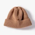 Solid color knitted beanie hat for women, thick warm winter slouchy cap, casual fashion style. - One Size / Khaki