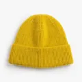 Yellow Ribbed Knitted Beanie Hat Warm Winter Solid Color Casual Cap For Unisex Fashion - Turmeric