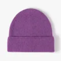 Purple ribbed knit beanie hat, winter warm cuffed wool cap for women and men. - One Size / Mottled Purple