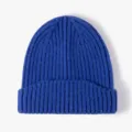 Classic royal blue winter knitted beanie for women, warm ribbed cuffed winter hat. - One Size / Sky Blue