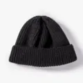Classic solid color winter knit beanie hat, soft warm cuffed ribbed skull cap for women. - One Size / Black