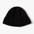 Winter solid color knitted beanie hat for women and men, casual warm woolly cap black color. - One Size / Black