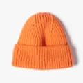 Orange winter knit beanie warm thick cuffed ribbed wool hat for daily outdoor wear stylish - One Size / Orange Red