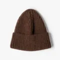 Bonnet en tricot marron uni pour l'automne et l'hiver, confortable bonnet côte unisexe. - Taille unique / Café Foncé