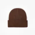 Brown ribbed knitted beanie winter warm cuffed hat minimalist casual daily winter wear. - 009 Coffee Interior
