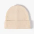 Classic ribbed knit beanie for women, warm winter roll-up hat, cozy casual everyday headwear. - One Size / Cream