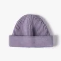 Purple Ribbed Knit Beanie Autumn Winter Solid Color Casual Warm Cuff Skull Cap Hats - One Size / Light Purple