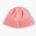 Solid color pink knit beanie hat for women, soft rabbit hair imitation winter warm cap. - One Size / Pink