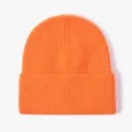 Orange knitted beanie hat, ribbed winter warm cap for men and women, casual solid color style. - Orange Red