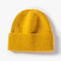 Classic yellow knitted beanie hat for women and men, warm winter solid color cap. - One Size / 20B122 Ginger
