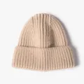Beige knitted beanie hat, soft ribbed winter cap, cozy warm stylish casual headwear. - One Size / Beige