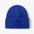 Gorro de punto azul para hombres y mujeres, otoño invierno cálido diseño smiley bordado. - Talla única / Azul Cielo