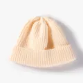 Solid color ribbed knit beanie hat for women, warm winter fleece cap with rolled cuff. - One Size / Cream