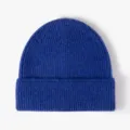 Blue knitted beanie winter warm roll-up cuff cap casual daily wear soft cozy fashion hat - One Size / Blue