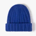 Blue ribbed knit beanie winter warm cuffed hat stylish casual solid color headwear fashion - Sky Blue