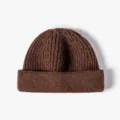 Classic brown ribbed knit beanie for men and women, stylish winter solid color warm cap. - One Size / Dark Coffee