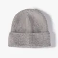 Solid gray ribbed knitted beanie hat for men and women, classic winter warm casual cap. - One Size / Light Gray