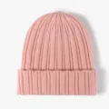 Pink knitted beanie hat winter warm soft ribbed cuffed cap casual daily wear unisex headwear - Light Pink