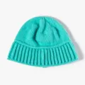 Turquoise knitted beanie hat for autumn and winter, cozy plush yarn winter warm cap. - One Size / Lake Blue