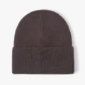 Solid brown winter knitted beanie hat, ribbed texture, cozy woolen cap for men and women. - Dark Brown