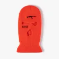 Orange 3-hole knitted balaclava with AK embroidery and Savage text for outdoor riding. - Orange Red