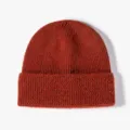 Solid color ribbed knit cuffed beanie in rust red, stylish winter warm cap for daily wear. - One Size / Rust red