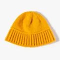 Solid color winter knit beanie for women and men, cozy imitation rabbit hair warm hat. - One Size / Turmeric