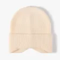 Minimalist ribbed knit beanie for women, soft warm winter ear-flap hat in cream color. - One Size / Cream