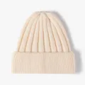 Gorro de punto acanalado de invierno casual para mujer, mezcla de cachemira suave y cálida crema - Talla única / Blanco Leche
