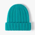 Turquoise ribbed knit winter beanie hat with cuffed brim, cozy and warm for cold weather. - Deep Lake Blue