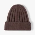 Gorro de punto acanalado marrón oscuro, gorro de lana cachemira de invierno cálido mujer. - Talla única / Café Oscuro